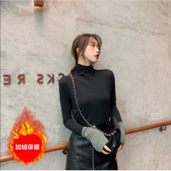 高領(lǐng)t恤女衣服學生韓版寬松秋季加絨上衣百搭緊身長袖打底衫