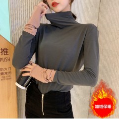 高領(lǐng)t恤女衣服學生韓版寬松秋季加絨上衣百搭緊身長袖打底衫