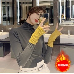 高領(lǐng)t恤女衣服學生韓版寬松秋季加絨上衣百搭緊身長袖打底衫