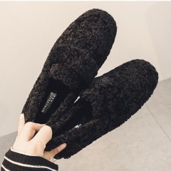 2020新款加絨平底毛毛鞋女冬外穿網紅豆豆鞋一腳蹬羊羔毛冬季棉鞋